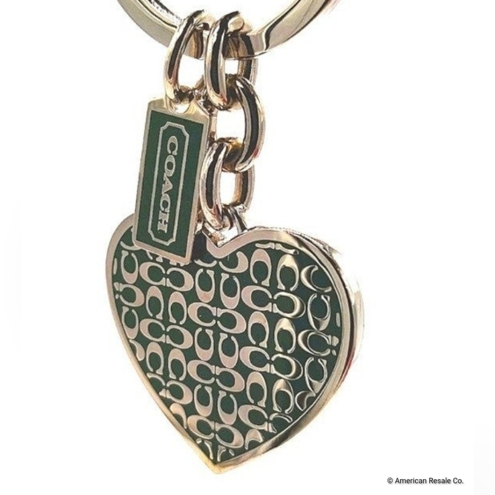COACH Vintage Green Enamel Heart Keychain Fob